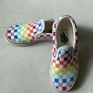Vans. Size US kids. Rainbow checkered slip-ons.